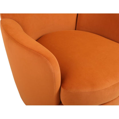 Velvet Swivel Barrel Chair, Swivel Accent Chairs Armchair for Living Room, Reading Chairs for Bedroom Comfy, Round Barrel Chairs with Gold Stainless Steel Base (Orange)