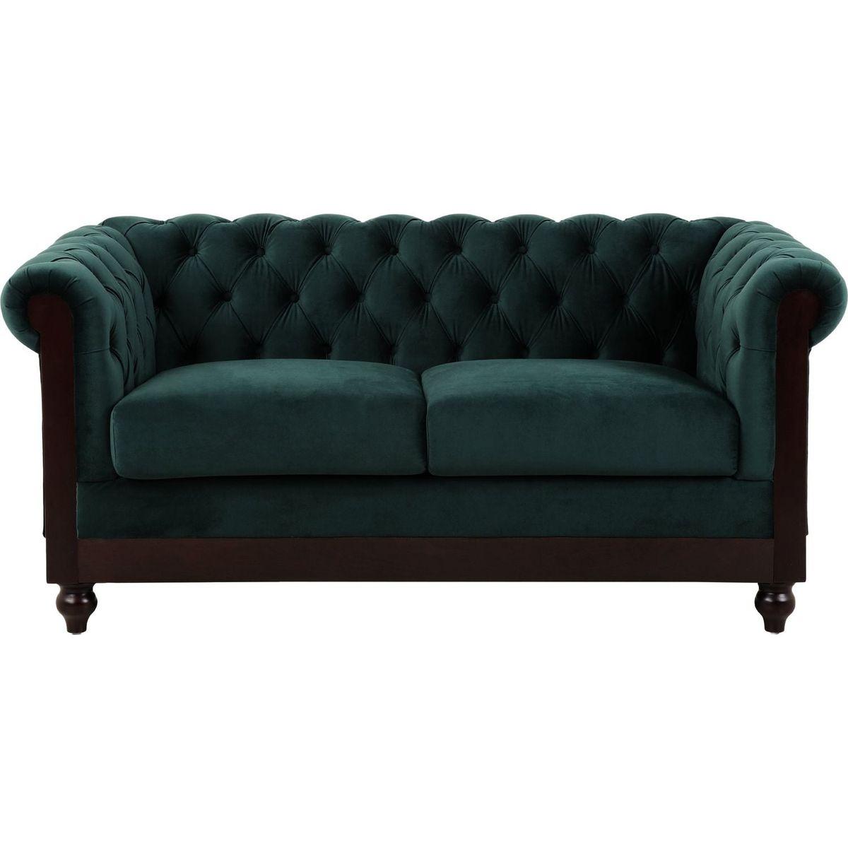 VIVALUX 59.44" Chesterfield Velvet Loveseat Sofa,2-Person Rolled Arm Dutch Plush Upholstered Sofa Couch with Tufted Button for Living Room, Bedroom, Small Places,Forest Green