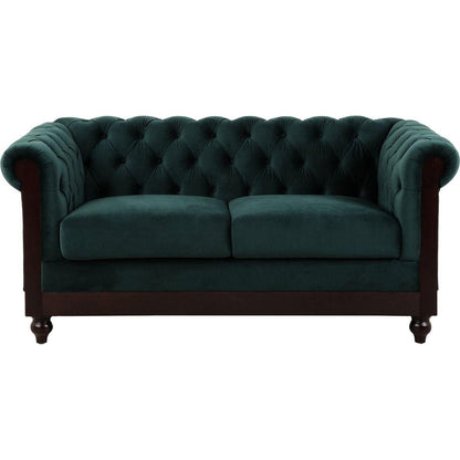 VIVALUX 59.44" Chesterfield Velvet Loveseat Sofa,2-Person Rolled Arm Dutch Plush Upholstered Sofa Couch with Tufted Button for Living Room, Bedroom, Small Places,Forest Green
