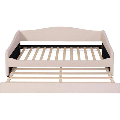 Teddy Fleece Twin Size Upholstered Daybed with Light and Trundle, Beige