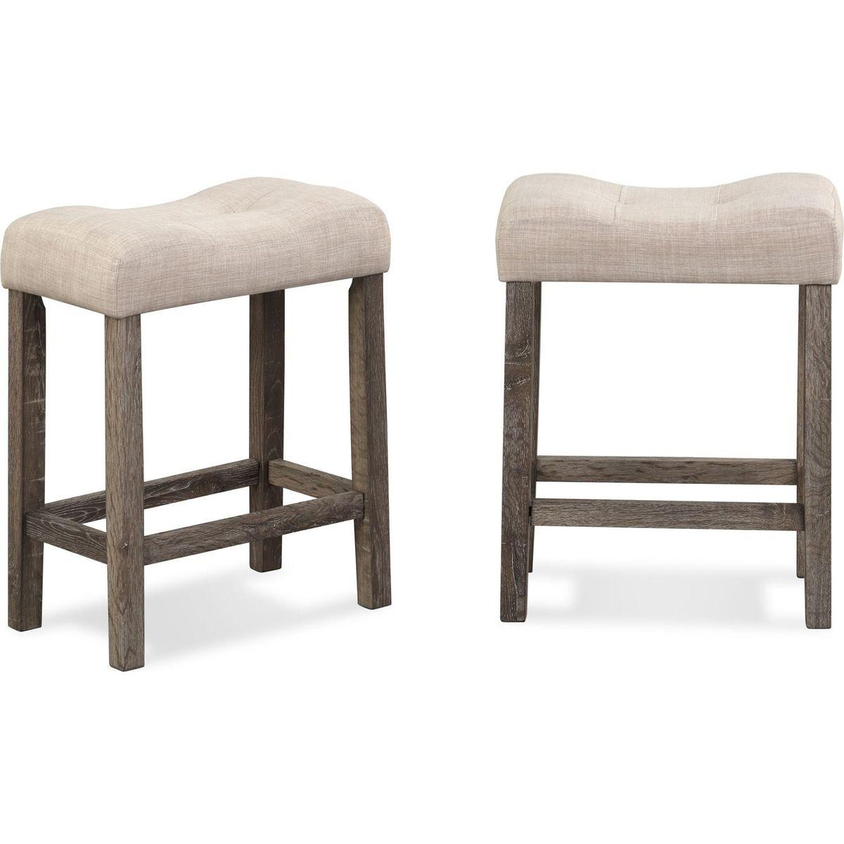 Sora Button Tufted Counter Height Saddle Stool, Set of 2, Taupe
