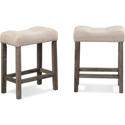 Sora Button Tufted Counter Height Saddle Stool, Set of 2, Taupe