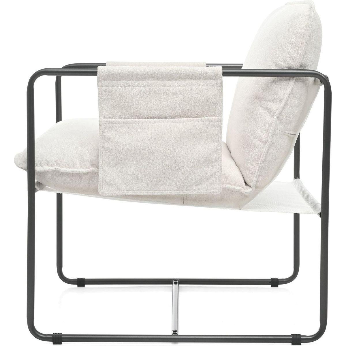 2 Sets 1 Case, Upholstered hanging armchair with arm pocket metal frame, crushed foamcushions and skin-friendly braid for living room and bedroom. White color