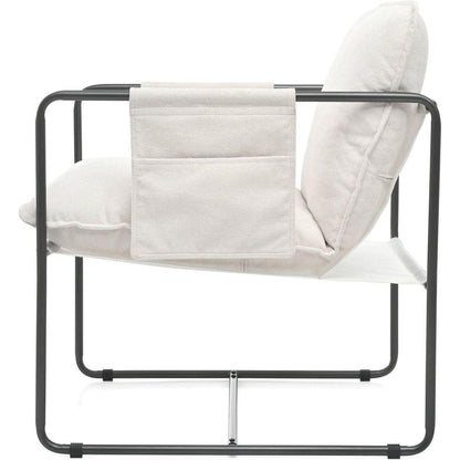 2 Sets 1 Case, Upholstered hanging armchair with arm pocket metal frame, crushed foamcushions and skin-friendly braid for living room and bedroom. White color