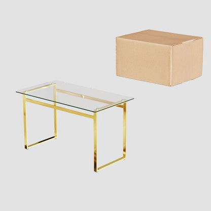 Modern Minimalist Rectangular Glass Dining Table for 4-6 with 0.31" Tempered Glass Tabletop and Golden Chrome Metal Legs, Writing Table Desk, for Kitchen Dining Living Room, 51" W x 27"D x 30" H