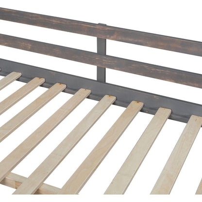 Full Size Loft Bed with U-shaped Desk, Drawers and Storage Shelves, Antique Brown