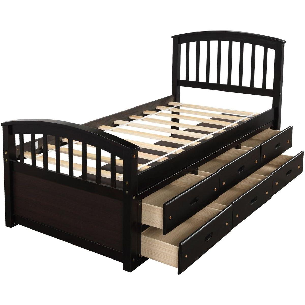 Twin Size Platform Storage Bed Solid Wood Bed with 6 Drawers