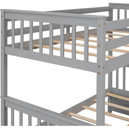 Twin-Over-Full Bunk Bed with Ladders and Two Storage Drawers(Gray){o