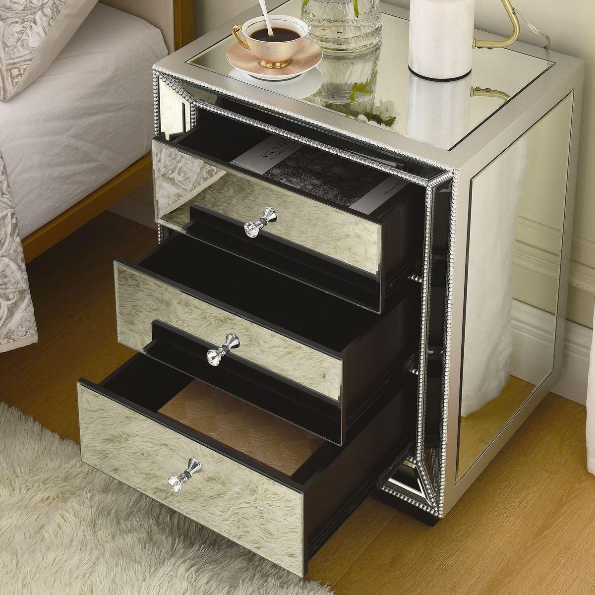 W 22"X D 16 ' X 26.8" Flash silver mirror three drawer cabinet