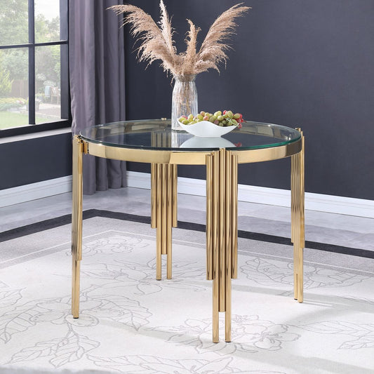 38.6' Round Glass Dining Table, Tempered Glass Tabletop and Polished Gold Legs, Modern Style Table for Home, Kitchen. Dining Room