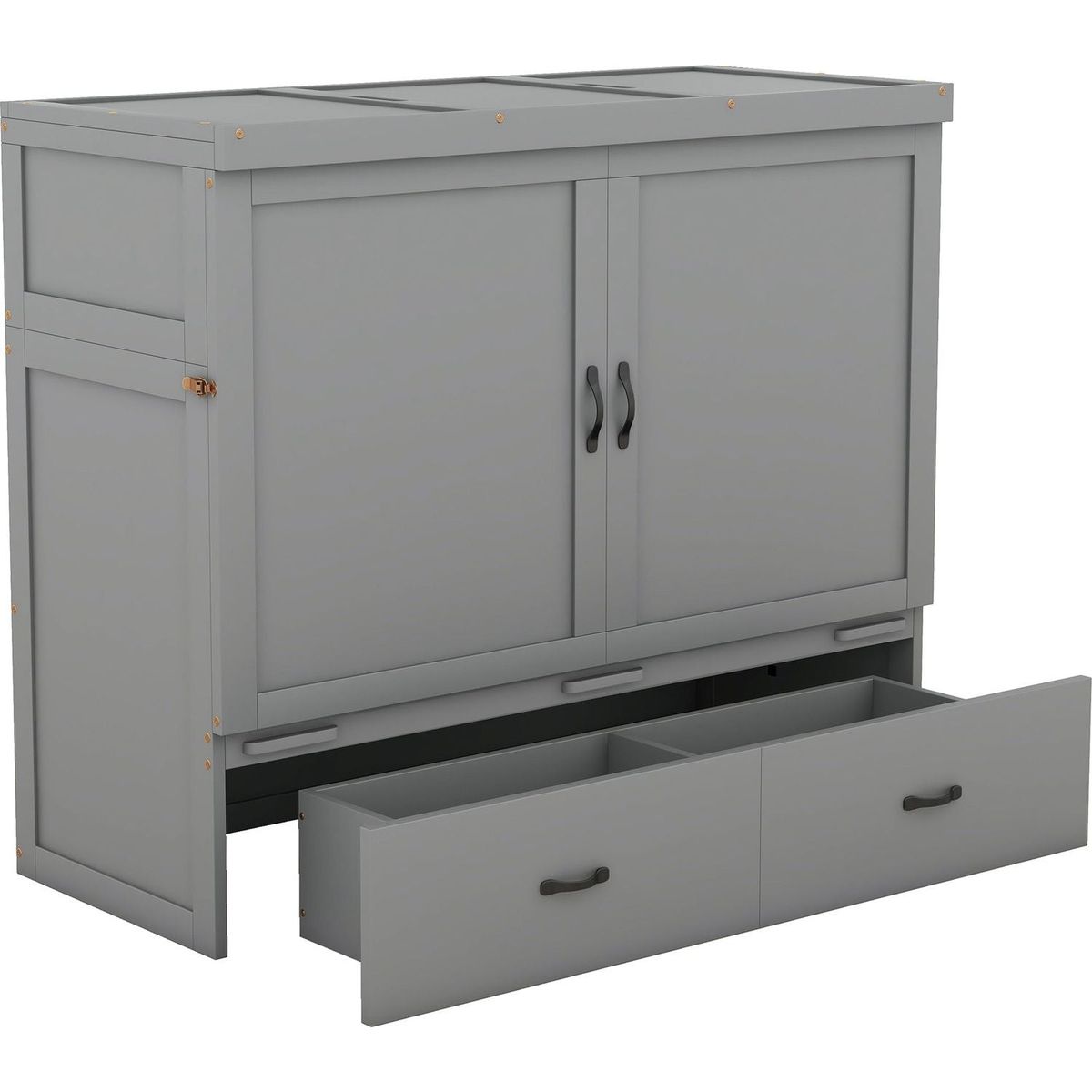 Full Size Murphy Bed with USB Port and a Large Drawer, Gray