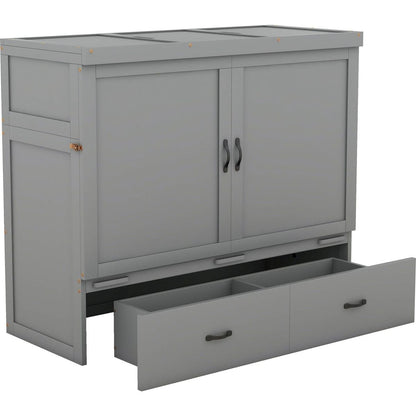 Full Size Murphy Bed with USB Port and a Large Drawer, Gray