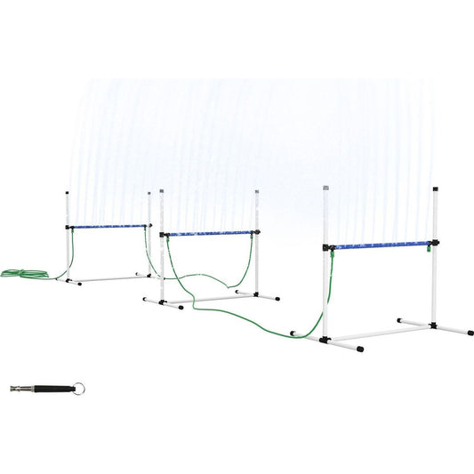 3 Piece Dog Agility Training Equipment Set, Dog Agility Set with Adjustable Height Hurdles, Spray Water Tube, Whistle, Carry Bag, White