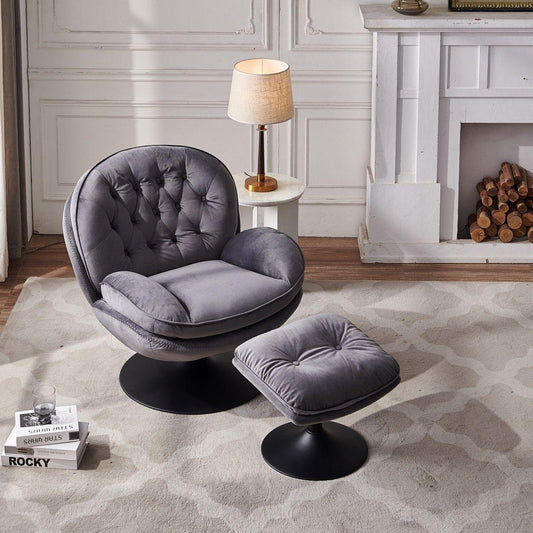 Swivel Leisure chair lounge chair velvet GREY color with ottoman