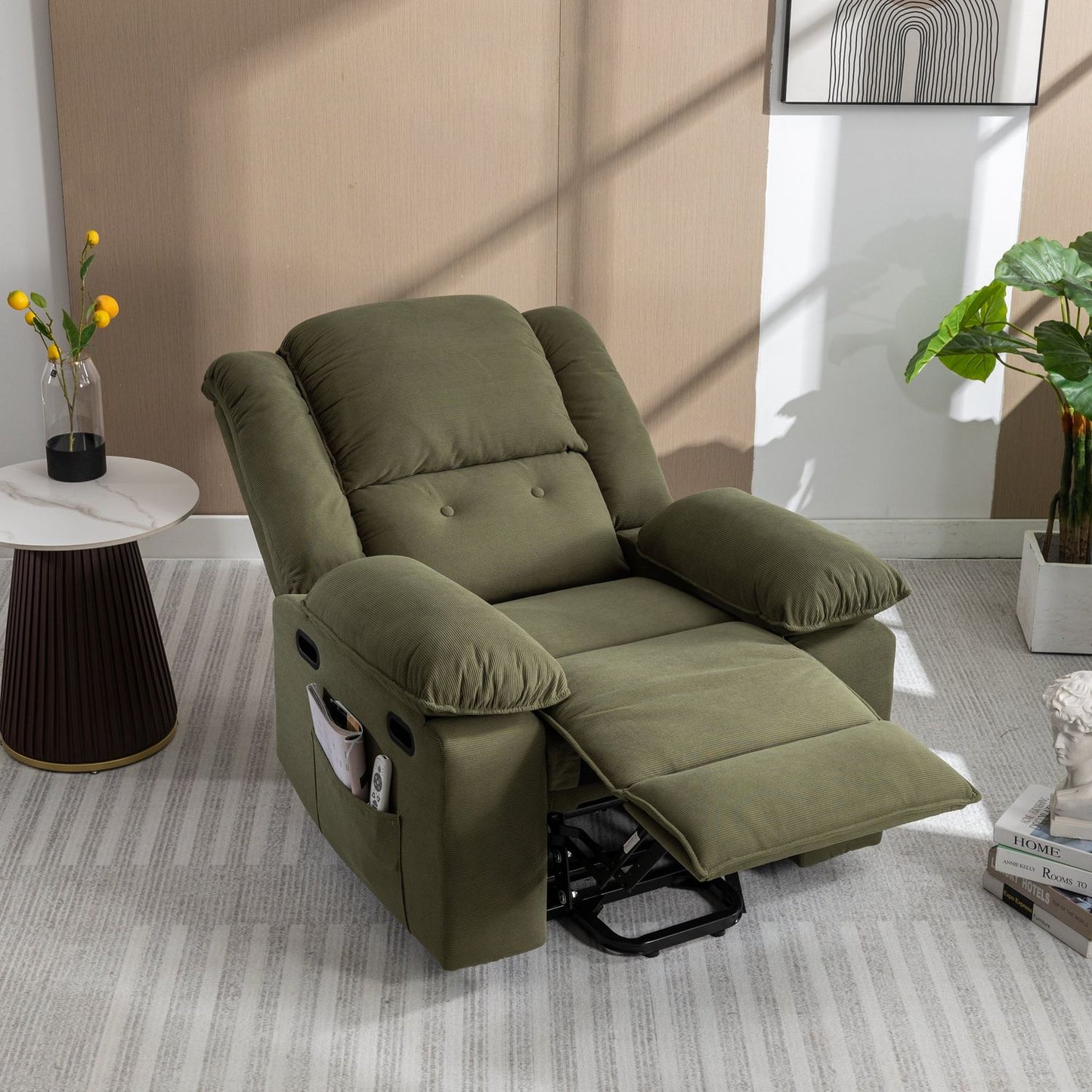 Massage Recliner,Power Lift Chair for Elderly with Adjustable Massage and Heating Function,Recliner Chair with Infinite Position and Side Pocket for Living Room, Green