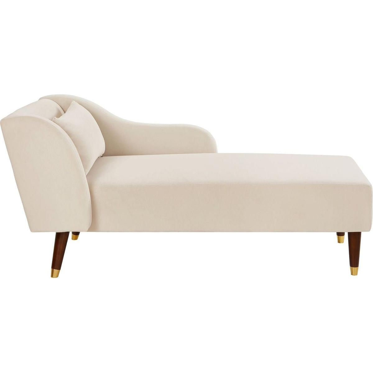 Modern Chaise Lounge Chair Velvet Upholstery (Beige)