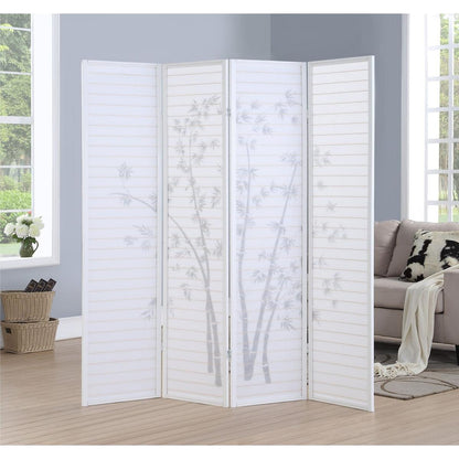 Bamboo Print 4-Panel Framed Room Screen/Divider, White