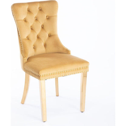 Nikki Collection Modern, High-end Tufted Solid Wood Contemporary Velvet Upholstered Dining Chair with Golden Stainless Steel Plating Legs,Nailhead Trim,Set of 2,Gold