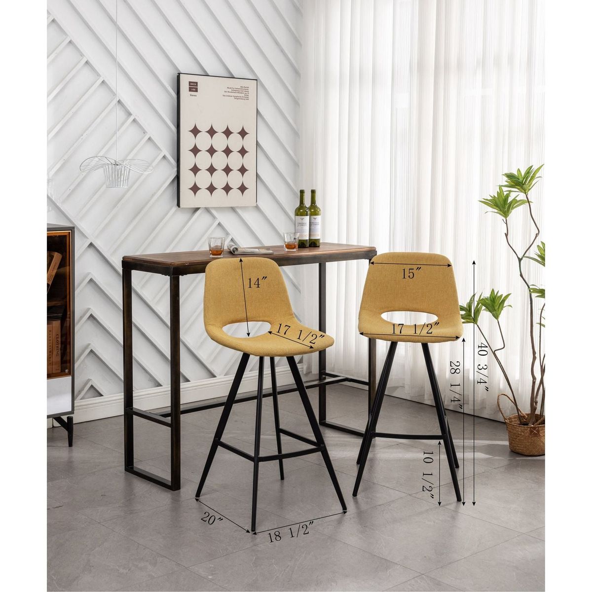 Porth Fabric Kitchen 28.25" Counter Height Stools, Set of 2, Gray