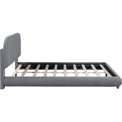 Teddy Fleece Queen Size Upholstered Platform Bed with Thick Fabric, Solid Frame and Stylish Curve-shaped Design, Gray