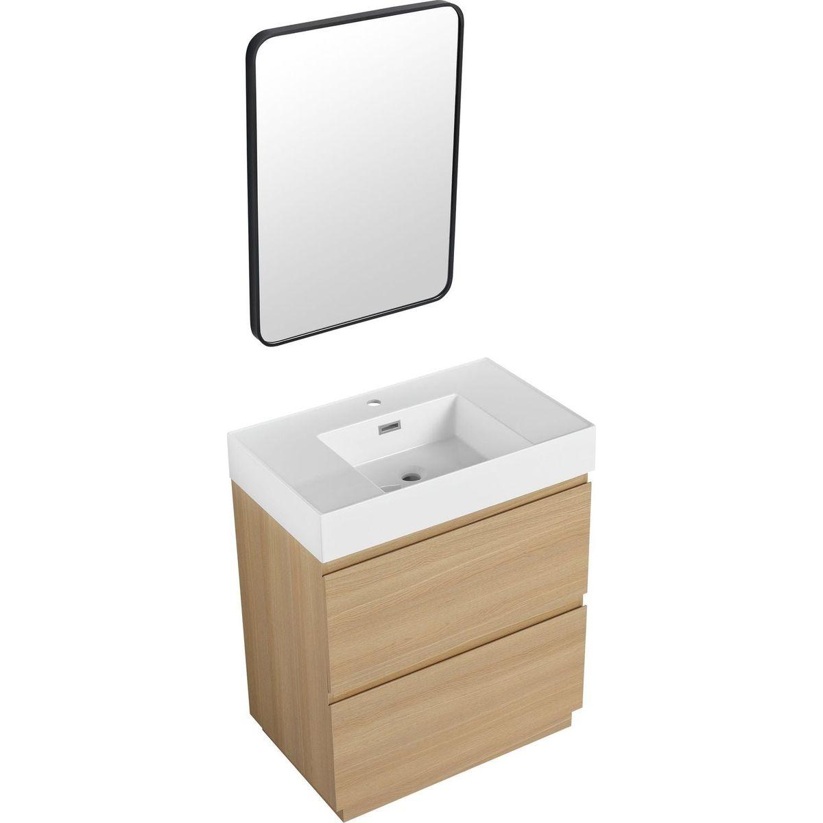 30" Bathroom Vanities with Single Sink Combo, Modern Undermount Bathroom Sink Cabinet with Double drawer, Freestanding Bathroom Sink Cabinet,Engineering wood,Oak