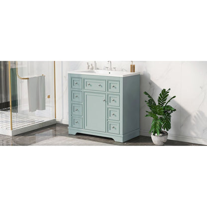 36" Bathroom Vanity with Sink Combo, One Cabinet and Six Drawers, Solid Wood and MDF Board, Green