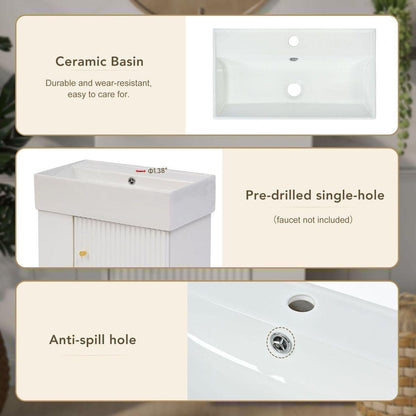 21.6inch Modern Floating Bathroom Vanity with Ceramic Basin - Perfect for Small Bathrooms, Left side storage