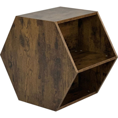 23.62" Hexagonal Coffee Table Side Table Nightstand Antique Wood