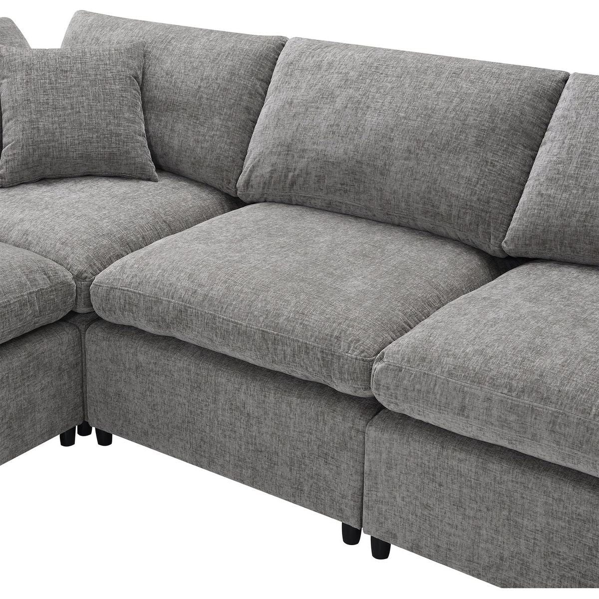 130x65" Modern Modular Cloud Sofa Bed, 6 Seat Chenille Sectional Couch Set with Ottoman,Free Combination,Convertible U Shaped Sleeper Sofa for Living Room, Apartment, 3 Colors