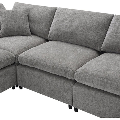 130x65" Modern Modular Cloud Sofa Bed, 6 Seat Chenille Sectional Couch Set with Ottoman,Free Combination,Convertible U Shaped Sleeper Sofa for Living Room, Apartment, 3 Colors