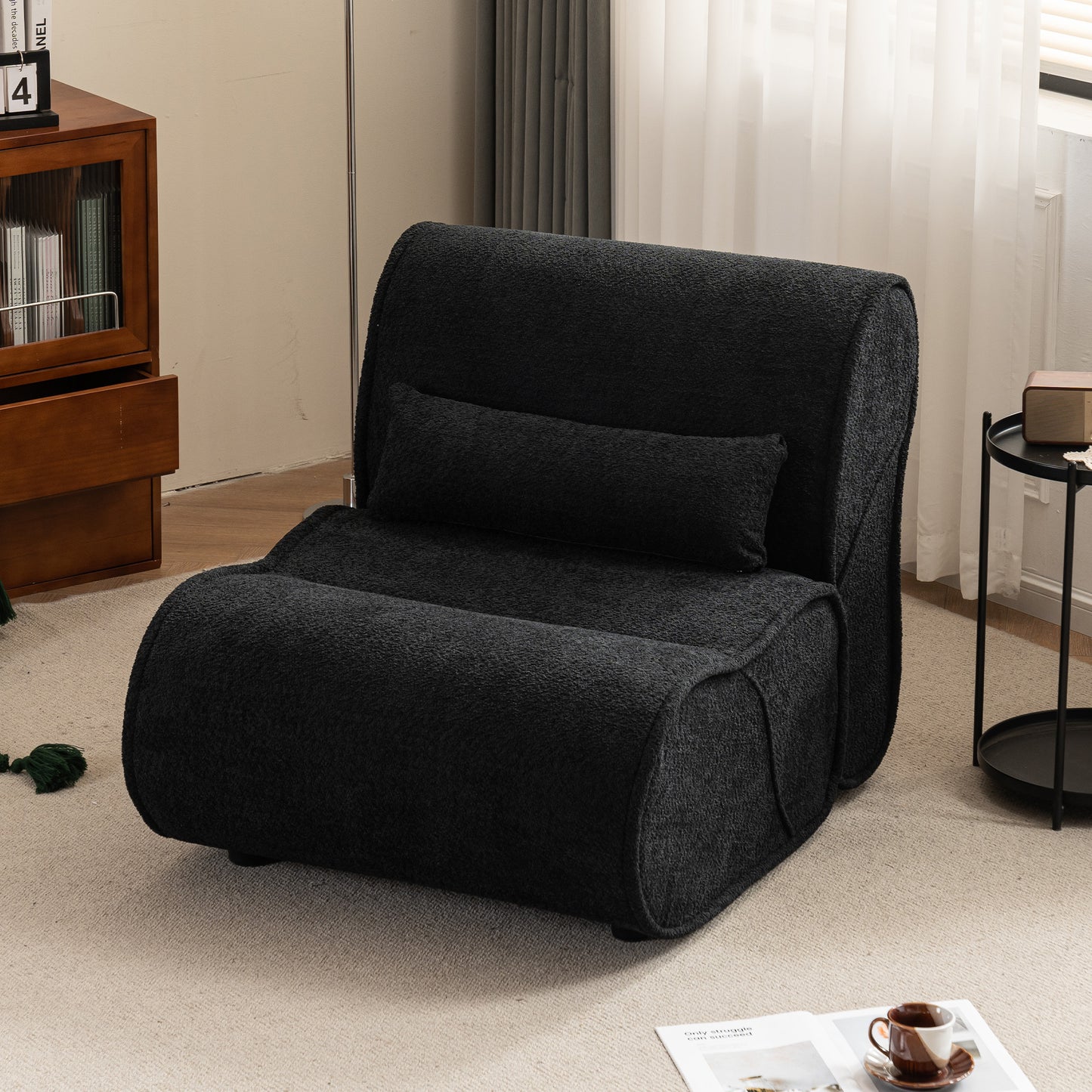 Soft Pellet Velvet Recliner - Comfortable Lounge Chair with Waist Pack Padding, Modern Design, Ideal for Living Room, Bedroom or Office - Black