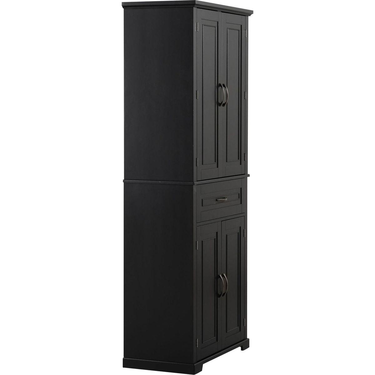 Bathroom Storage Cabinet with Doors and Drawer, Multiple Storage Space, Adjustable Shelf, Black