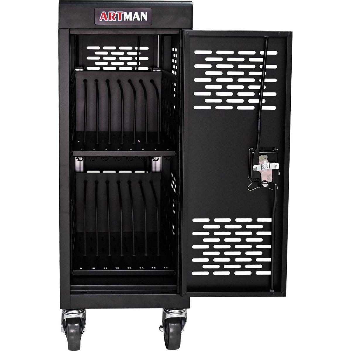16-Compartment Removable Locking Charging Cabinet for Laptop, Chromebook-Black