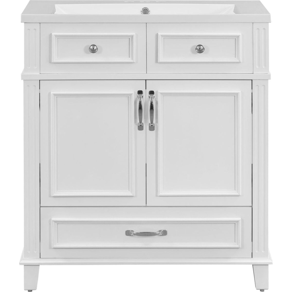 30" Bathroom Vanity with Resin Sink, Solid Wood Frame Bathroom Storage Cabinet with Soft Closing Doors, Retro Style, White