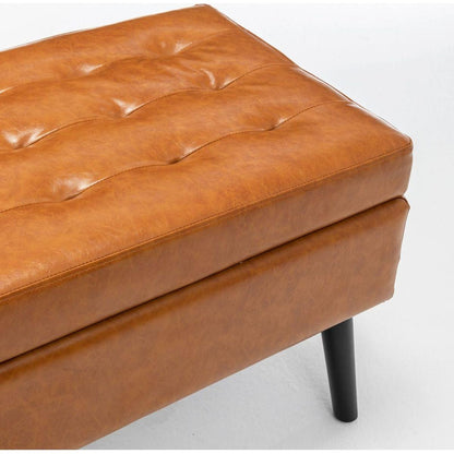 Storage Bench with Storage Bench for Bedroom End of Bed Bench Foot of Bed Bench Entryway Bench Storage Ottoman Bench 43.3" W x 17.7" Brown Leather Bench