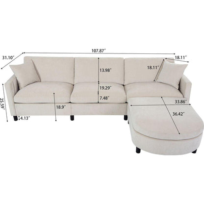 107.87'Sectional Sofa Couch With 1 Ottoman,Seat Cushion and Back Cushion Removable