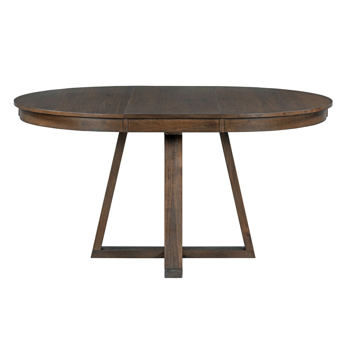 TREXM 5-Piece Retro Functional Dining Set, Round Table with a 16'W Leaf and 4 Upholstered Chairs for Dining Room and Living Room (Walnut)