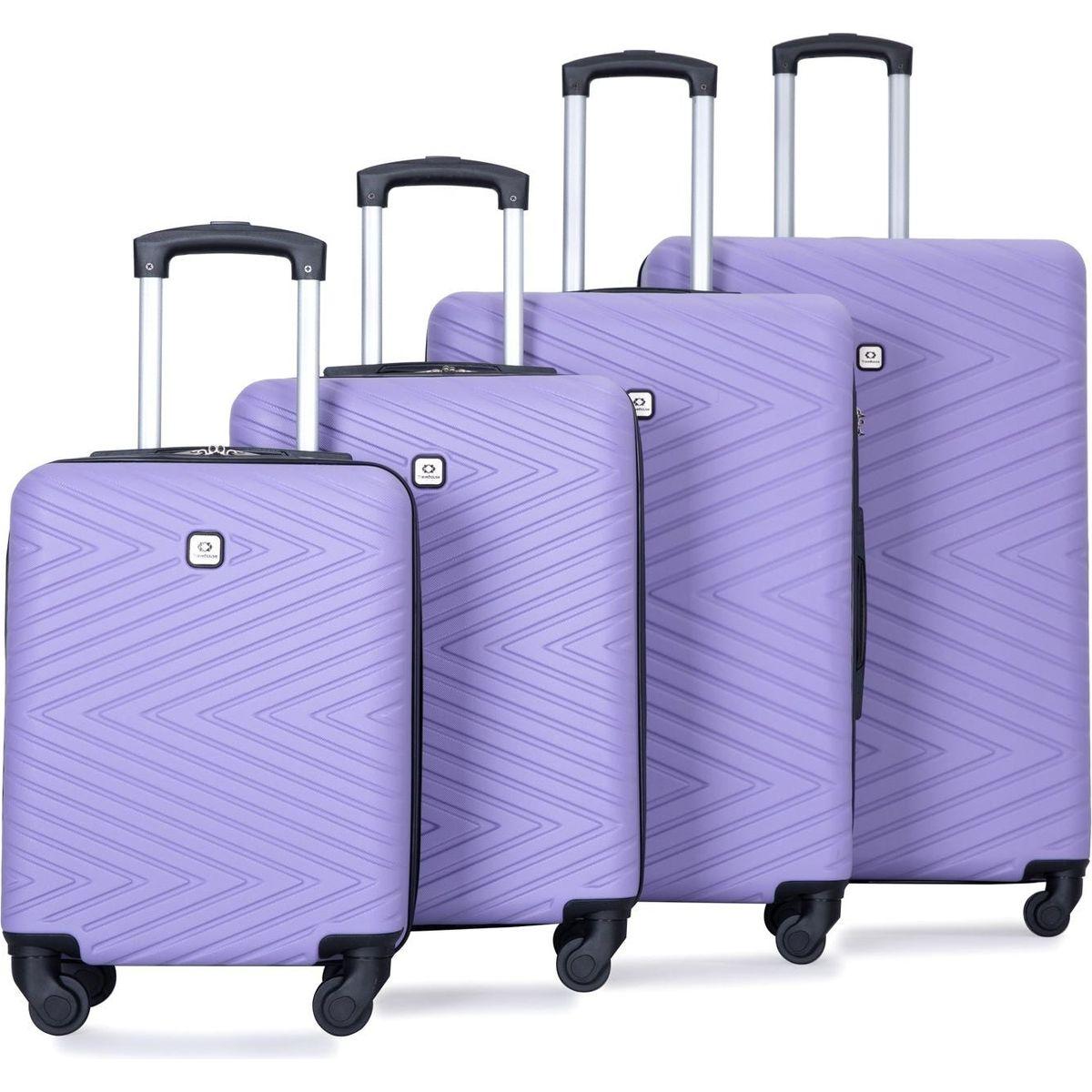 luggage 4-piece ABS lightweight suitcase with rotating wheels, 24 inch and 28 inch with TSA lock, (16/20/24/28) LIGHT PURPLE