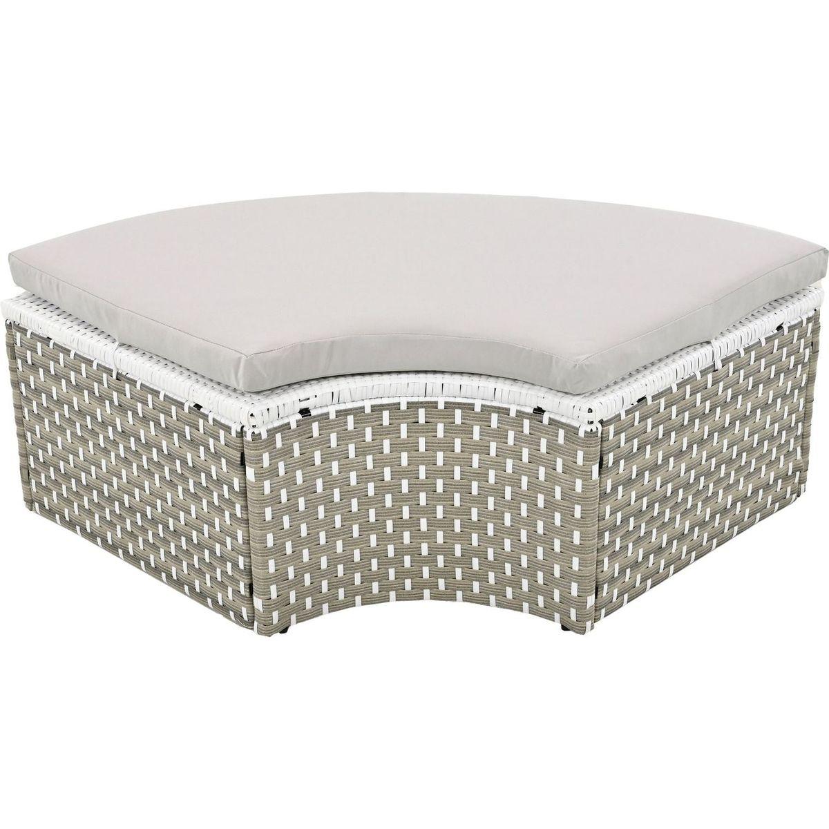 Patio Furniture Round Outdoor Sectional Sofa Set Rattan Daybed Two-Tone Weave Sunbed with Retractable Canopy, Separate Seating and Removable Cushion, Gray