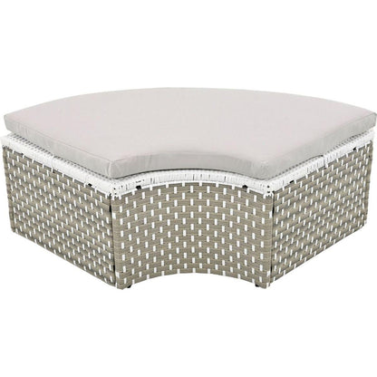 Patio Furniture Round Outdoor Sectional Sofa Set Rattan Daybed Two-Tone Weave Sunbed with Retractable Canopy, Separate Seating and Removable Cushion, Gray