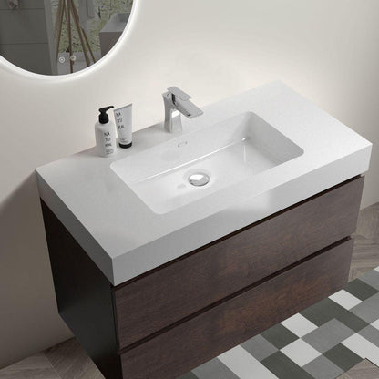 Alice 36" Walnut Bathroom Vanity with Sink, Large Storage Wall Mounted Floating Bathroom Vanity for Modern Bathroom, One-Piece White Sink Basin without Drain and Faucet