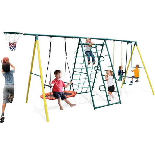 Indoor/Outdoor Metal Swing Set with Safety Belt for Backyard