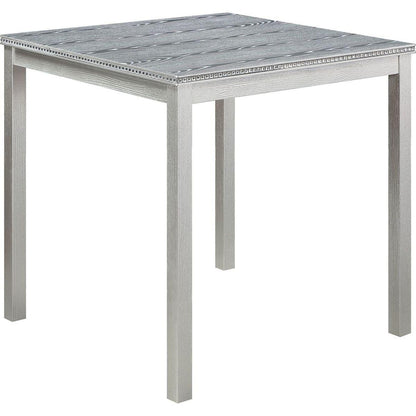 5 Piece Counter Height Table Set, Wooden Kitchen Table Set with Square Table and 4 Upholstered Chairs, Counter Height Dining Table with Crystal Decoration and Chair Set for Kitchen, Dining Room,Gray