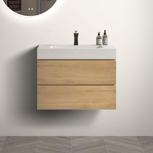 U041-Alice30-106 Alice 30" Natural Oak Bathroom Vanity with Sink, Large Storage Wall Mounted Floating Bathroom Vanity for Modern Bathroom, Pre-assembled