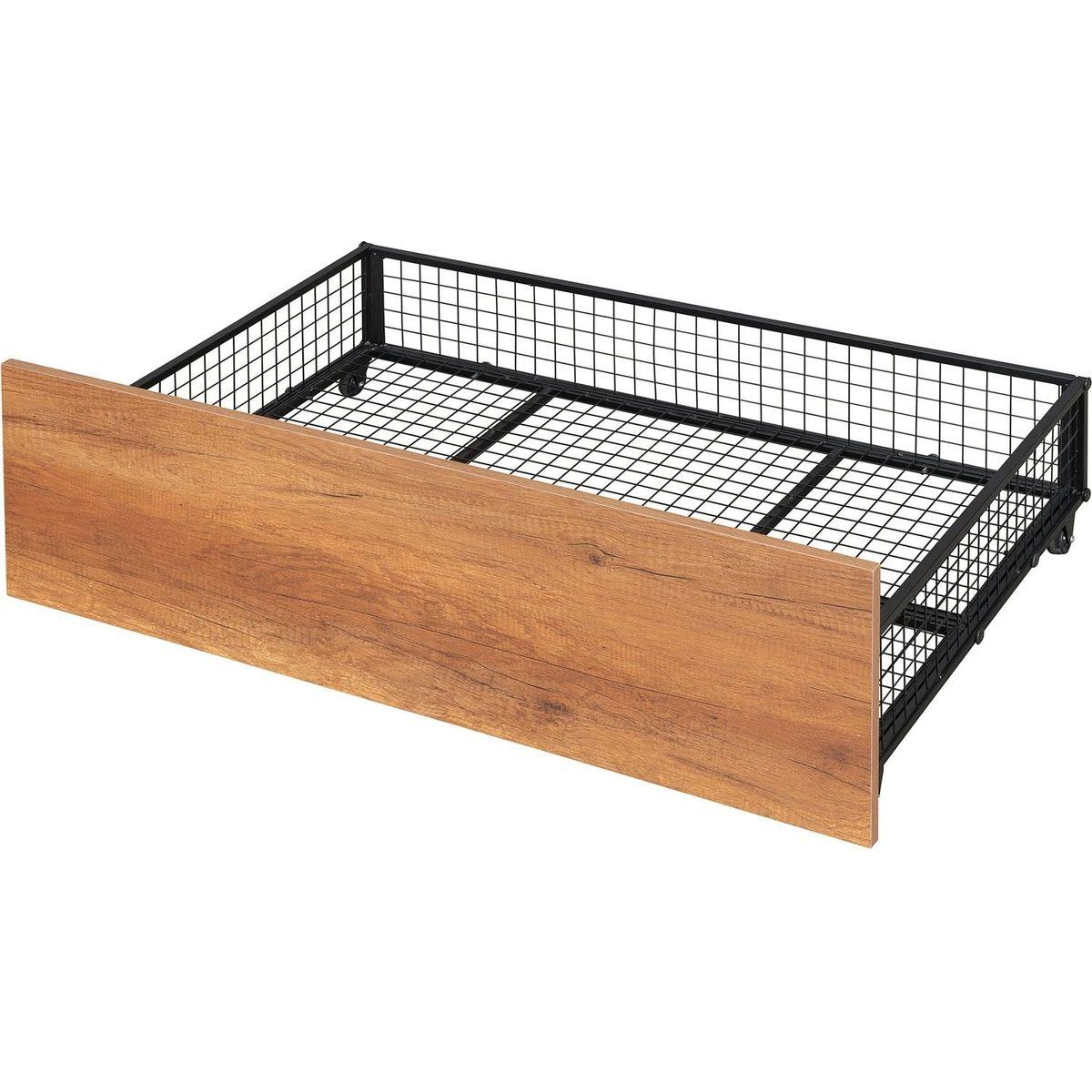 Full Size Metal House Bed with Two Drawers, Black