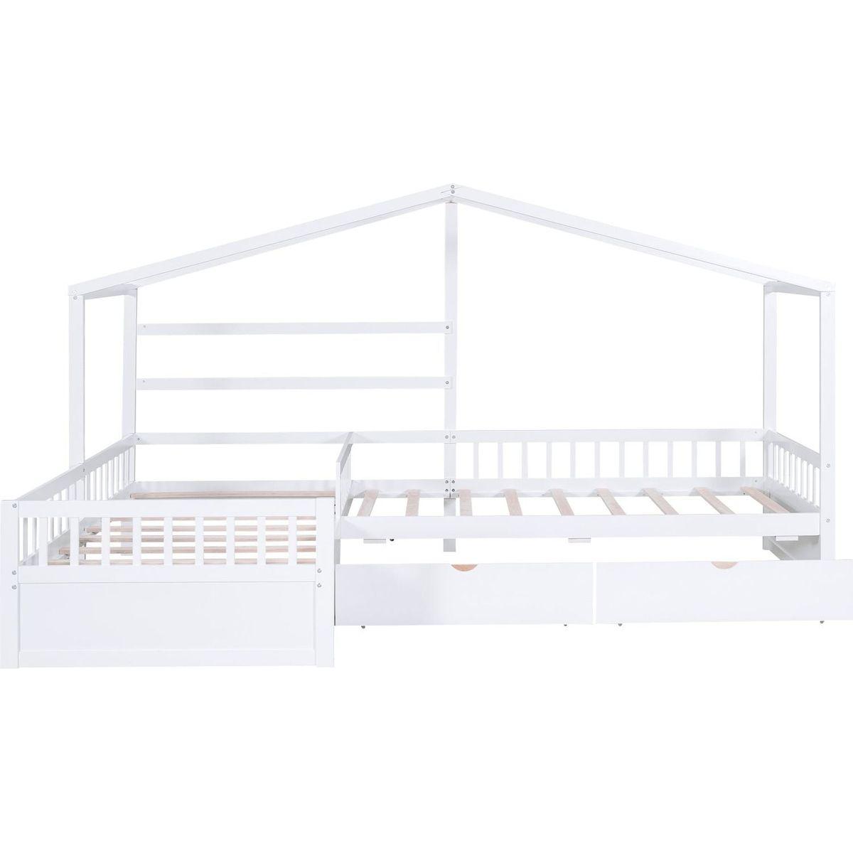 Twin Size House Platform Bed with Three Storage Drawers,White