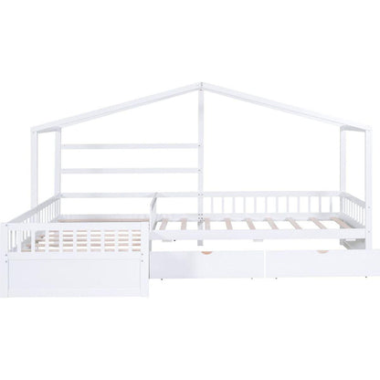 Twin Size House Platform Bed with Three Storage Drawers,White