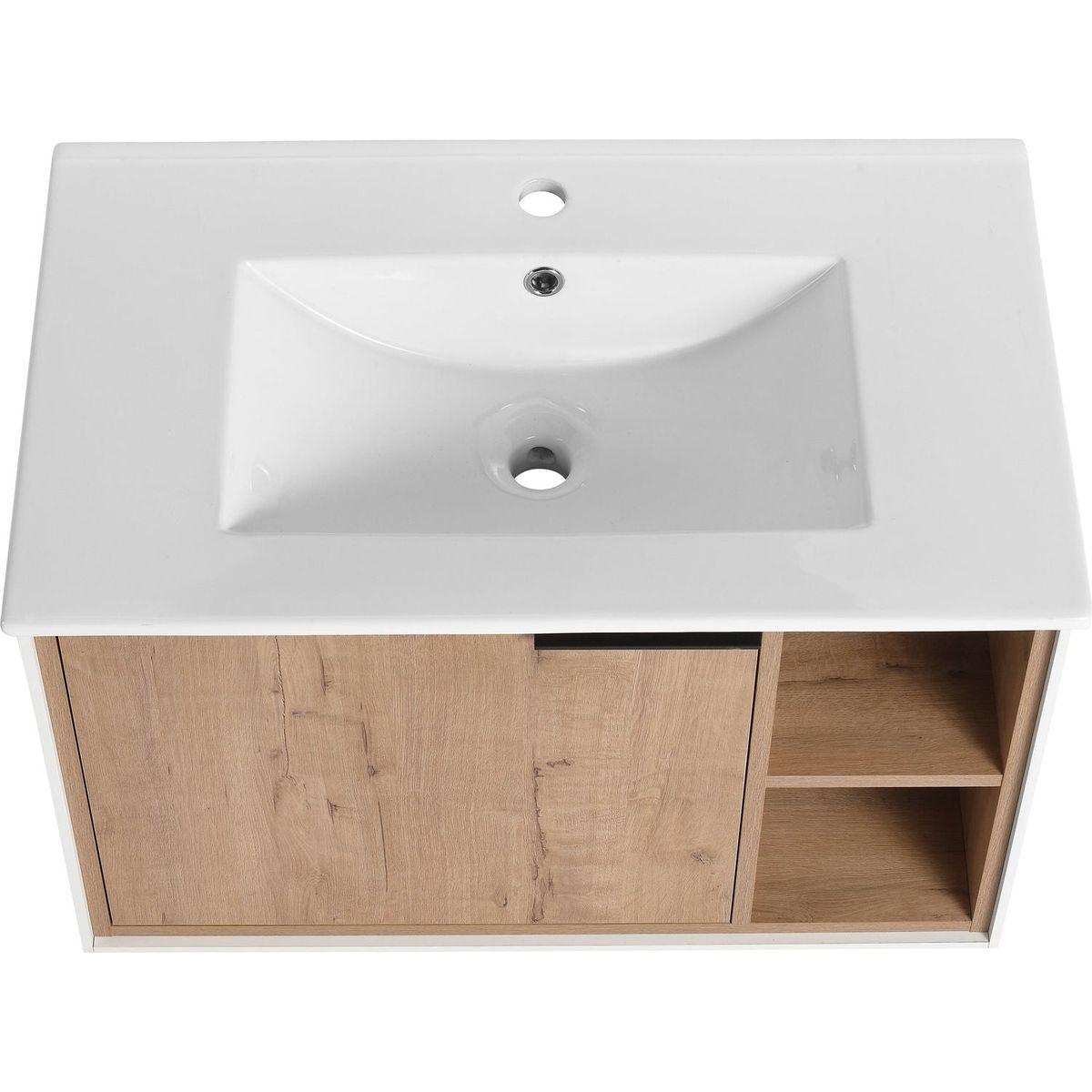 30" Floating Wall-Mounted Bathroom Vanity with Ceramics Sink & Soft-Close Cabinet Door