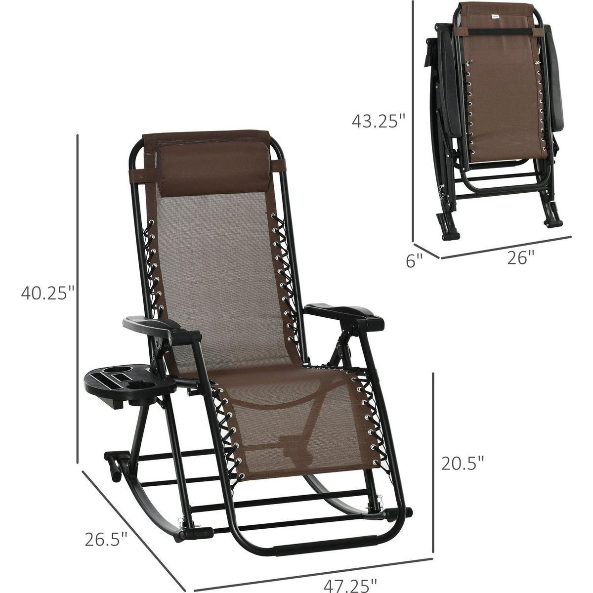 Outdoor Rocking Chairs, Foldable Reclining Zero Gravity Lounge Rocker w/ Pillow, Cup & Phone Holder, Combo Design w/ Folding Legs, Brown