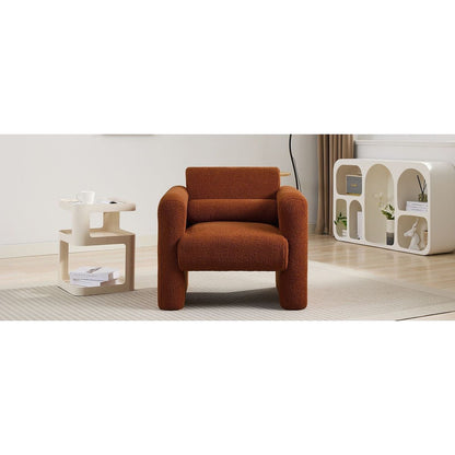 Modern Accent Chair Lambskin Sherpa Fabric Upholstered Comfy Reading Arm Chair Soft Padded Armchair with Back and Pillow for Living Room Bedroom Reception Waiting Room Office,Burnt Orange